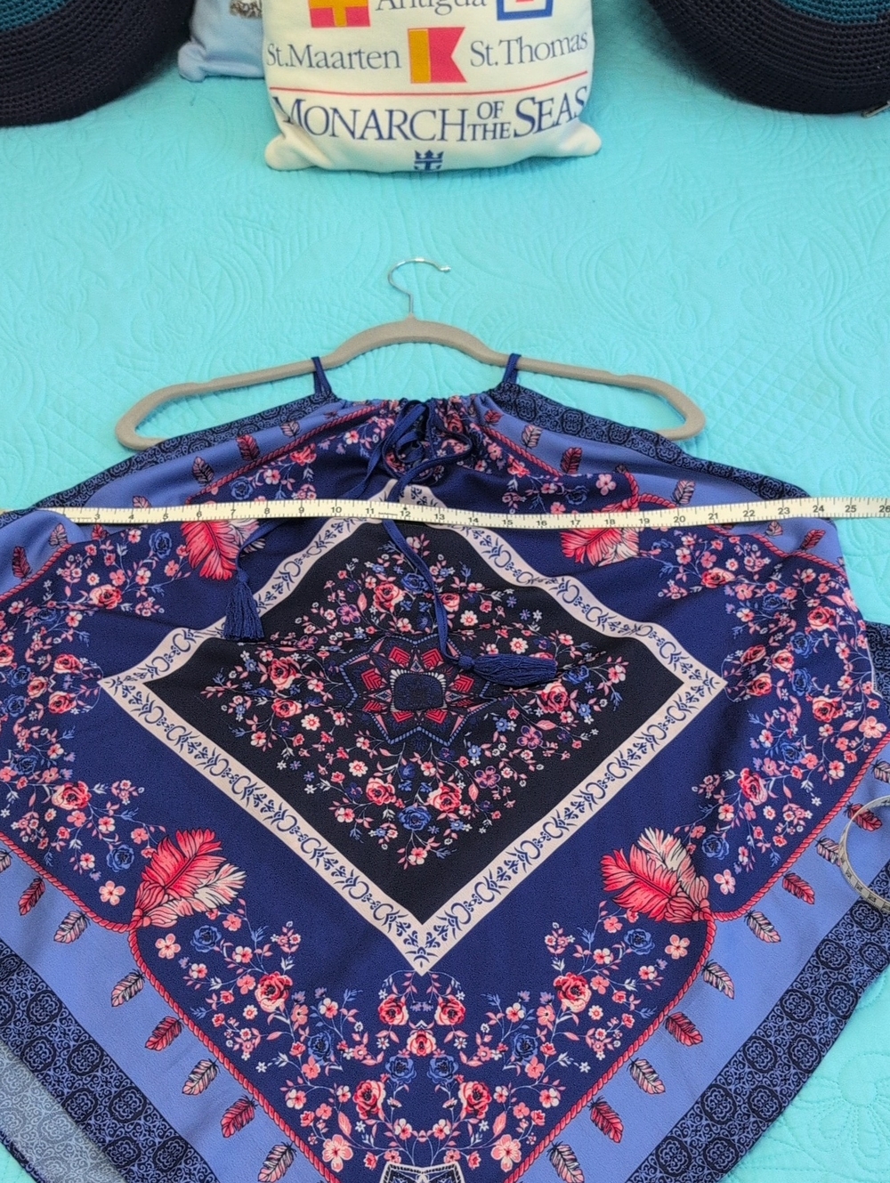 Blue Halter Scarf Top M/L Glam Bohemian By Skies Are Blue Handkerchief Festival - Picture 10 of 16